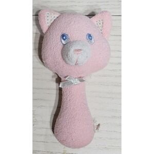 Vtg Russ Plush Terry Cloth Rattle Cat 5.5" Stuffed Animal Toy Pink Baby Girl